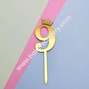 Baker's Cutlery® Number 9 Cake Topper/Happy Birthday Cake Topper/ 9Th Birthday/Gold Cake Topper/Crown/Cutout Cake Topper/Number Cake Topper