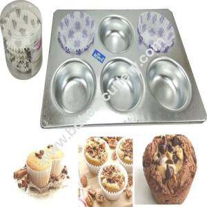 Baker's Cutlery® Aluminum Muffin Bakeware Tray Round For 6 Muffins + Free Pack Of 100 Pcs Paper Cups, 9 Cm