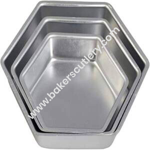 Baker's Cutlery® Aluminium Cake Mould Hexagon Shape Pan Set Of 3 Tins