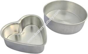 Baker's Cutlery® Aluminium Heart  &  Round Shape Cake Mould - Set Of 2 (Oven/Cooker Safe, 7 Inch)