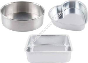 Baker's Cutlery® Aluminium Heart Square Round Shape Cake Mould Each In 6'' (Set Of 3)