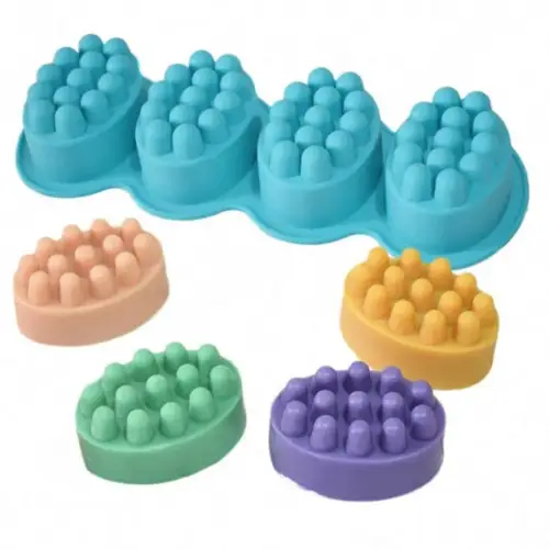 Baker's Cutlery® 4 Cavity Massage Bar Design Silicone Moulds For Soaps Chocolate Jelly Desserts All Purpose Mould (Random)