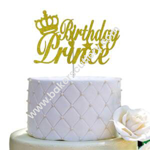 Baker's Cutlery® Happy Birthday With Prince Crown Gold Glitter Cake Topper