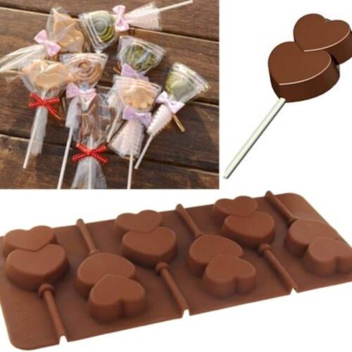 Baker's Cutlery® Lollipop Mould Heart Shape 6 Cavity Silicone Chocolate Ice Cube Mold Diy Soap Mold