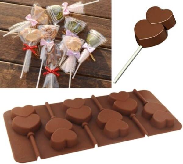 Baker's Cutlery® Lollipop Mould Heart Shape 6 Cavity Silicone Chocolate Ice Cube Mold Diy Soap Mold