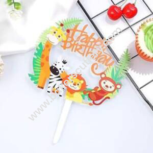 Baker's Cutlery® Mirror Acrylic Happy Birthday Cake Topper Jungle Animals Theme