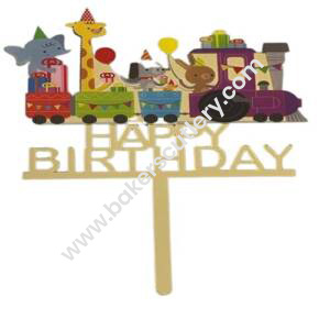 Baker's Cutlery® Mirror Acrylic Happy Birthday Cake Topper Cartoon Train Theme