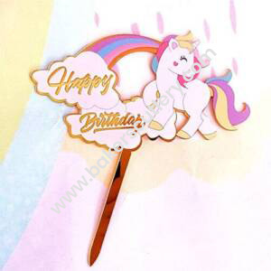 Baker's Cutlery® Mirror Acrylic Happy Birthday Cake Topper Unicorn Face