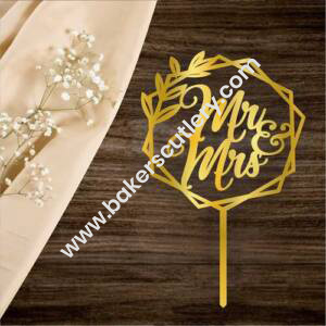 Baker's Cutlery® Mirror Acrylic Mr And Mrs Cake Topper Hexagon Floral
