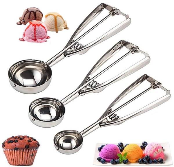 Baker’s Cutlery®  Ice Cream Scoop Cookie Dough Scooper with Trigger Release for Water Melon, Frozen Yogurt Sorbet ( set of 3 )