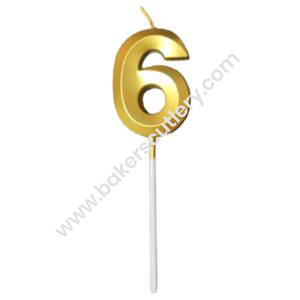 Baker’s Cutlery® Quality Gold Number Candles, Birthday Cake Candles, 5.3 inches Gold Number Cupcake Candle 6