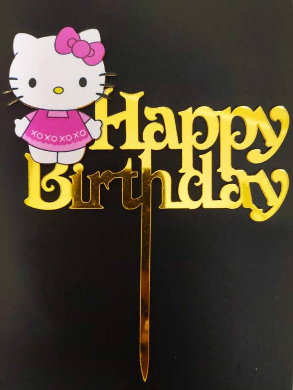 Baker’s Cutlery® Kid's Theme Based Golden Acrylic Cake Topper Pack of 1 (Kitty)