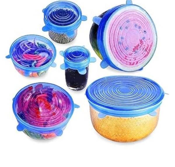 Baker’s Cutlery® Reusable Silicone Stretch Lids Wrap Bowl Seal Covers Blue|Home & Garden | Kitchen Dining & Bar | Kitchen Storage & Organization 6 Pieces Silicone Stretch Lids in random colour  ( Pack of 1 )