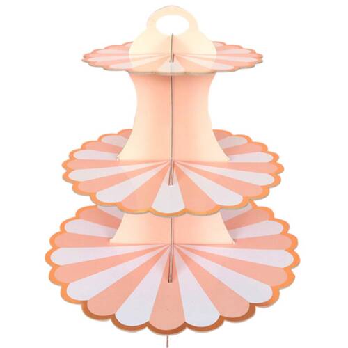 Baker’s Cutlery® 1 Pack Cupcake Stand 3-Tier Lace Edge Dessert Stand, Gold Orange Cardboard Cupcake Stand, Birthday Party SUPPLIES TIER 3 Tier ( Random colour and shape )