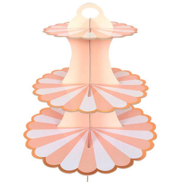 Baker’s Cutlery® 1 Pack Cupcake Stand 3-Tier Lace Edge Dessert Stand, Gold Orange Cardboard Cupcake Stand, Birthday Party SUPPLIES TIER 3 Tier ( Random colour and shape )