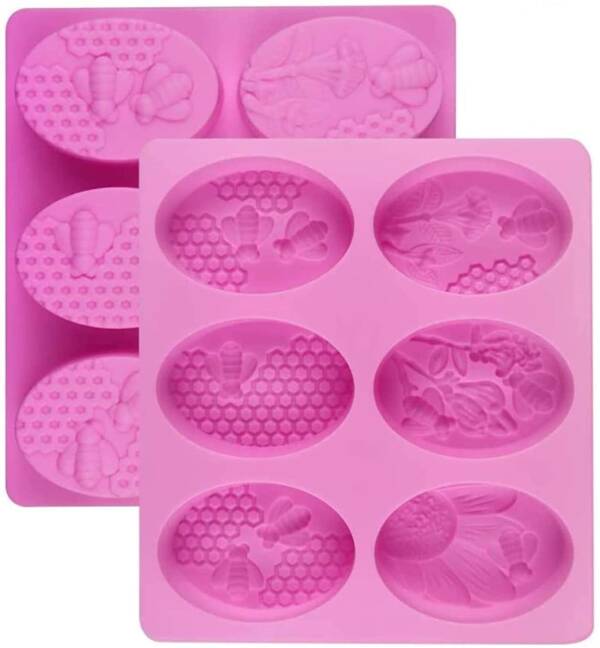 Baker’s Cutlery®  3D Bee Silicone Molds, Honeycomb Mold for Soaps, Beehive Cake Baking Mold, Candle Mold Resin Mold for Homemade Craft (Oval, Random Color)