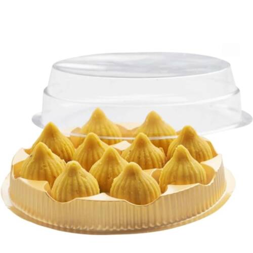 Baker's Cutlery® 1pc 11 Cavity Round PVC modak Tray with Transparent lid Cover, Ganesh chaturthi ( Pack of 1 )