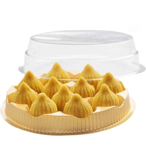 Baker's Cutlery® 1pc 11 Cavity Round PVC modak Tray with Transparent lid Cover, Ganesh chaturthi ( Pack of 1 )