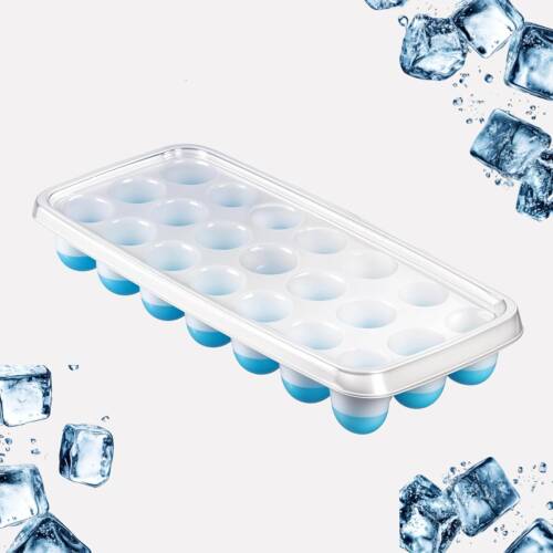 Baker's Cutlery® 21 Cavity Pop up Ice Cube Tray with Lid | 1Pc | Easy Release Cubes | Flexible Bottom | Stackable | 100% BPA Free, Food Grade for Freezer, Cocktail