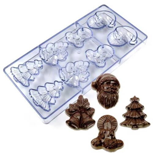 Baker’s Cutlery® 1Pcs Chocolate Molds Polycarbonate Christmas Santa Claus Confectionery Utensils Baking Pans Trays Mold Pastry Tools ( 8 cavity )
